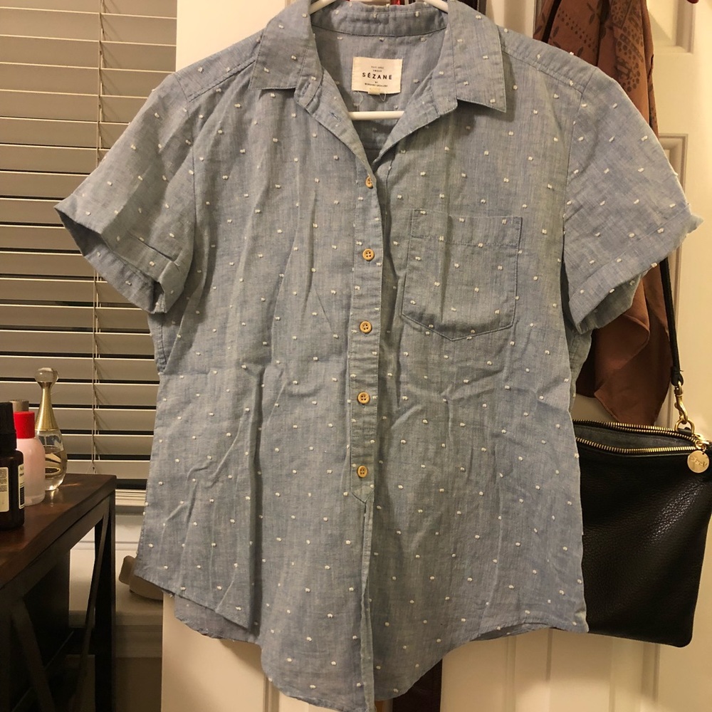 Sezane cotton polka dot button up tee
